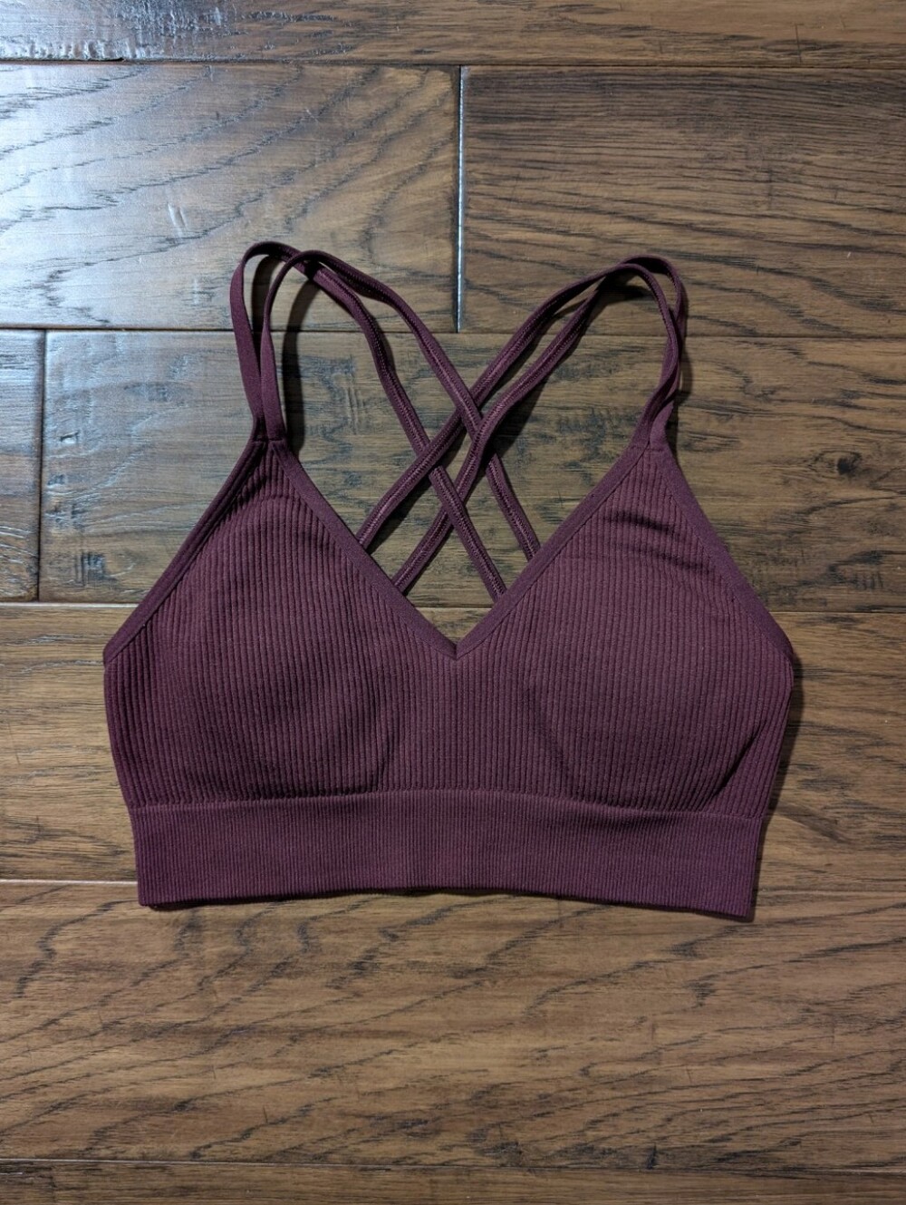aerie seamless strappy padded bralette burgundy size small
